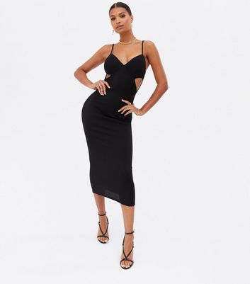 Black Ribbed Bustier Cut Out Midi ...